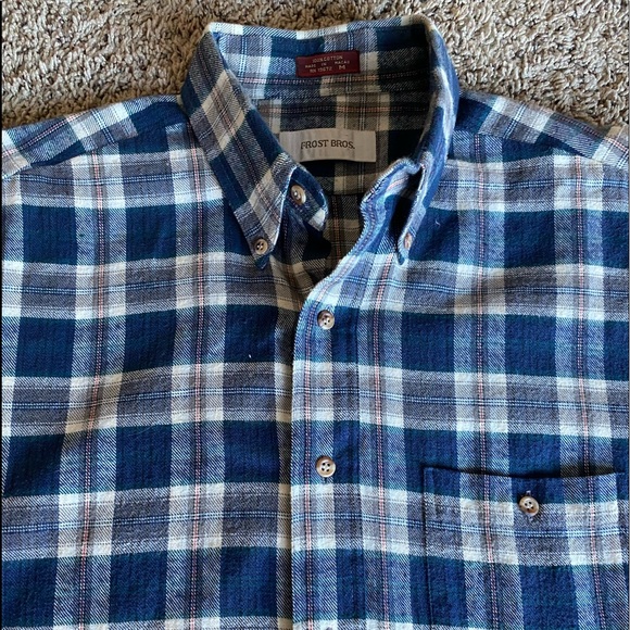 Vintage Frost Bros. Flannel Button Down Shirt Medium Plaid Blue - Picture 1 of 5